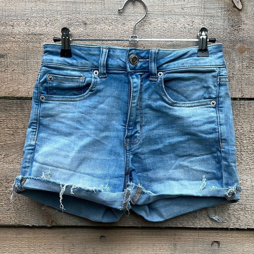 American Eagle Light Wash High Rise Next Level Stretch Denim Shorts